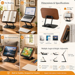 Sunchhaya Acrylic Book Stand for Reading – Clear Adjustable Book Holder with 360° Rotating Base, Foldable Reading Stand for Desk, Cookbook, Tablet & Laptop Stand, Height & Angle Adjustable (R22H)