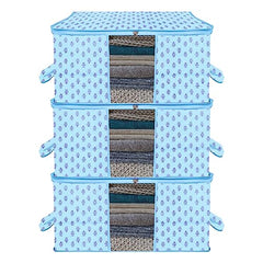 Kuber Industries Non-Woven Underbed Storage Bag|Clothes Storage Organizer|Blanket Cover With Clear Window|Zipper Closure&Handle Cloth Organizer|Plain White Border|Large|Pack Of 6|Royal Blue,32Cm,48Cm