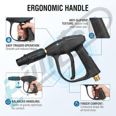 Painter Spray Gun Pressure Water Spray Gun for Car Wash & Floor Cleaning with 15 MPa High Pressure, Adjustable Nozzle, 100% Brass Valve and Adapters, Black, PCG-15