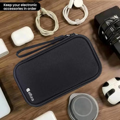 Elfora Compact Cable Organizer Bag | Double Layer Storage Pouch for Cables, Chargers, AirPods, Power Bank & Other Accessories | Durable & Portable Nylon Travel Case with Mesh Pockets – Blue