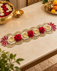 Urban Turtle Table Runner for Diwali Decoration | Handmade Floral Design Tea Light Holders Decorative for Dining Table, Coffee Table & Festive Home Decor | 22.5 x 5 Inch (Style - 1)