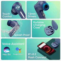 Zebronics Sound Bomb 7 Bluetooth TWS in Ear Earbuds with 60H Playtime, ENC Mic, Rapid Charge, Upto 50ms Gaming Mode, Flash Connect, Voice Assistant, Smooth Touch Control, BT v5.2, Type C (Blue)