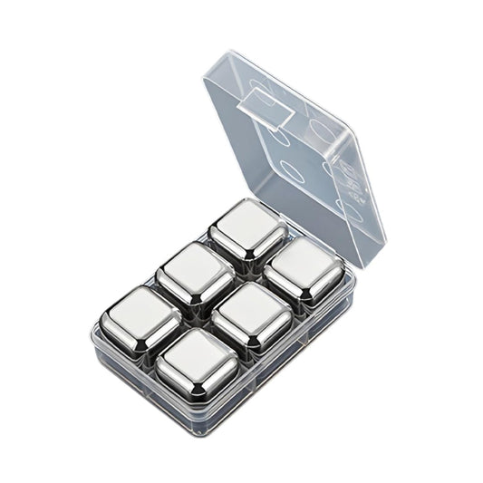 SYGA 6 Stainless Steel Whiskey Stones Ice Cubes with Container- Food Grade Quick-Frozen Ice for Wine - Metal Ice Cubes for Chilling Red Wine