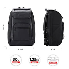 HARISSONS Carbon 15.6 Inch Business Travel Laptop Backpack | Anti-Theft Pocket, Rain Cover & External USB Gate | 30L Durable Work + Travel Backpack for Men | Black