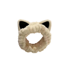 MOMISY Elastic Women's Lovely Hair Band Wash Face Spa Headband-Washable Facial Band Makeup Wrap Headbands Fits All Head Sizes-Cat Ear (OffWhite Black, Free)