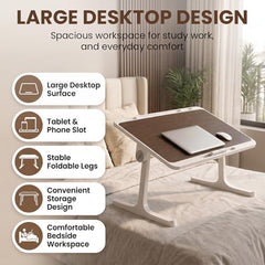 StarAndDaisy T9 Foldable Bed Table for Laptop & Study, 4-Level Adjustable Angled Tabletop, Large Desktop Surface with Anti-Slip Stopper, Tablet & Phone Slot, Storage Drawer, Stable Legs, PP & TPE