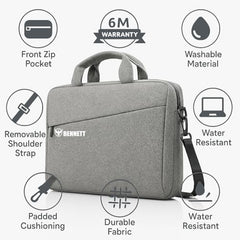 Bennett™ Mystic Unisex Adult Men's Laptop Bag 15.6 inch Side Shoulder Briefcase Satchel Messenger Business Bags for Men & Women Front Pocket for Laptop Accessories - Black (6 Month Warranty)