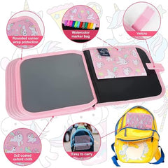 Erasable Doodle Book Set for Kids, Reusable Magic Drawing Book with Watercolor Pens, Road Trip Car Game Writing and Painting Set for Boys and Girls (Pink)