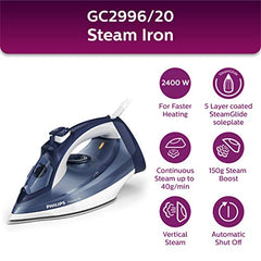 Philips Speed Pro DST3030/70 Steam iron, Green | 2400W, 40g/min Steam, 180g Steam Boost Ceramic Soleplate, Auto Shut-off, Drip Stop Technology, Large 300ml Water Tank