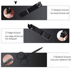 SYGA Black Nail Clippers Nail Cutter Scissors Beauty Nail Tool Manicure Set with Leather Case - Set of 7
