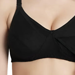 MOMISY Maternity Nursing Bra for Women | Non-Padded Cotton Blend | Wire-Free V-Neck Feeding Bra (Size 36 Black)
