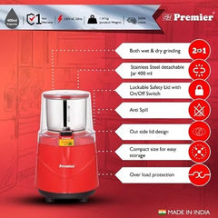 Premier Spice Grinder | 350W Wet & Dry Multifunction Food Grinder | Stainless Steel Herbs, Spices, Nuts, and Coffee Grinder for Home & Office with Detachable Jar