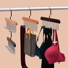 MOMISY Tie Belt Clothes Wooden Hanger Storage Wood Wardrobe Organizers for Men Women Scarf Bag (8 Hooks Natural)