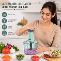 MAGIC SPOON Hand Push Chopper 1000ML, Vegetable & Onion Chopper with 4 Stainless Steel Blades, Manual Food Chopper for Garlic, Chilli, Dry Fruits, Nuts Cutter & Salad Preparation for Kitchen, Pista