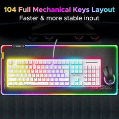 Ant Esports MK3400 Pro V3 Mechanical RGB Gaming Keyboard, 104 Keys-Red Switch, Multicolour Backlit, Anti-Ghosting, USB Wired, Media Keys, 12 LED Modes, for PC, Mac, Windows, Linux – White