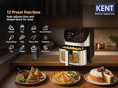 KENT Digital Air Fryer 5L | 1400W | Bake, Grill & Roast | Up to 80% Less Oil Usage | 8 Preset Menu | Rapid Heat Circulation | Digital Display & Touch Control Panel | Glass Window with in built Light