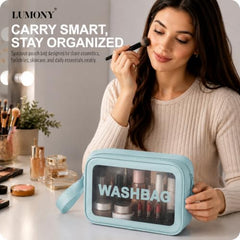LUMONY® Makeup Pouch Bag Leather Large Capacity Travel Toiletries Organizer Cosmetic Bag with Handle and Divider Multifunctional Makeup Bag for Easy Access Waterproof (Brown)