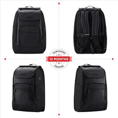 HARISSONS Carbon 15.6 Inch Business Travel Laptop Backpack | Anti-Theft Pocket, Rain Cover & External USB Gate | 30L Durable Work + Travel Backpack for Men | Black