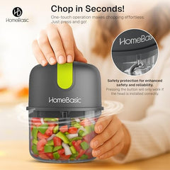 HOMEBASIC Electric Chopper for Kitchen 250ml, Cordless Mini Food Processor, 30W Motor, 3 Stainless Steel Blades, USB-C Rechargeable, BPA-Free Bowl for Garlic, Onion, Ginger & Nuts (HB-C200)