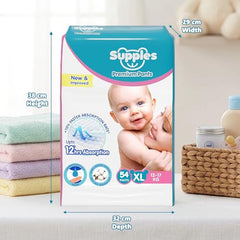 Amazon Brand - Supples Premium Baby Diaper Pants | 108 Baby Diapers | XL | 12-17 Kg | 12 Hrs Absorption | Cushiony Cotton Soft Fabric | Phthalates-Free | Triple Leak Guard | 54 Count, Pack of 2