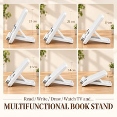 Sunchhaya Acrylic Book Stand for Reading – Clear Adjustable Book Holder with 360° Rotating Base, Foldable Reading Stand for Desk, Cookbook, Tablet & Laptop Stand, Height & Angle Adjustable (R22H)
