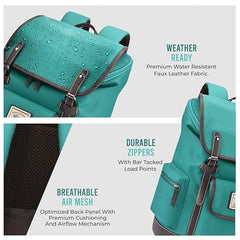 Gear Classic 16.5"/21L Medium Water Resistant Faux Leather Anti Theft Knapsack | Laptop Bag | Casual Bag | Travel Bag for Men/Women (Green - Brown)