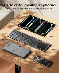 ProtoArc XK01 TP Foldable Keyboard with Touchpad, 0.65 in Keycaps, Gray