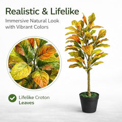 GARDEN GYANI Artificial Areca Palm Plant with Black Pot – 145 cm Tall Faux Tropical Decorative Plant with 35 Leaves for Home, Office & Living Room Décor