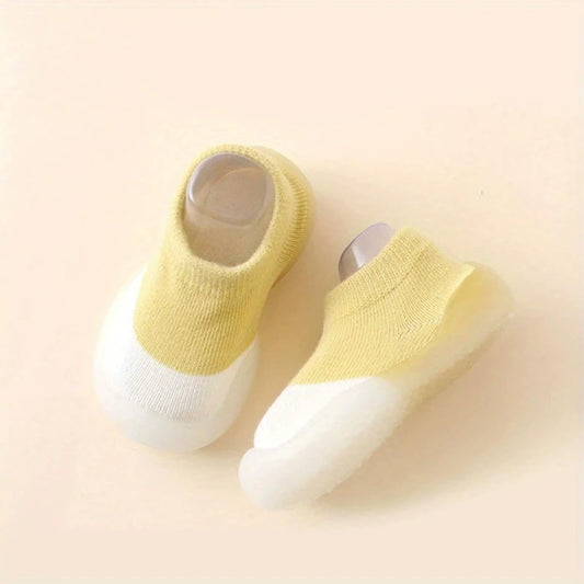 MOMISY Anti-Skid leather soled 2 Color Shoe Socks for Baby Boys and Baby Girls-12 to 24 months, Medium (Yellow, 12-24 Months)