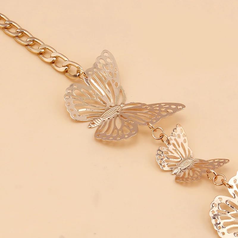SYGA Women's Simple Geometric Versatile Body Chain Punk Style Stitching Single Layer Hollow Butterfly Waist Chain(Gold)