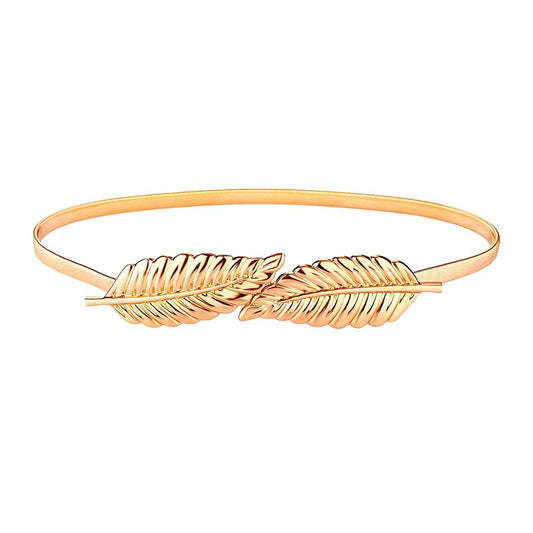 SYGA Women Metal Chain Leaves Buckle Stretchy Skinny Belt, Golden(Fits Waist Size 26-36)