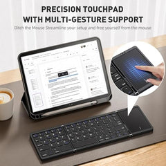 atdaraz Foldable Keyboard B089T 3 Folded Touchpad Function 64 Keys Portable Type C Charging Magnetic Closure Computer Keyboard Black