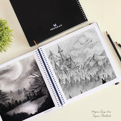 MENORAH - Artist Square Sketch Book - 180 GSM - Square Drawing Book - (100 Pages/50 Sheets) - Hard Metal Spiral Bound - (15.0 cm x 15.0 cm) - Pink