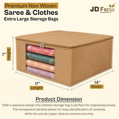 JD FRESH 6 Pcs Non Woven Saree Covers/Storage Bags with Zip Cover/Space Saving Bag with Transparent Window/Wardrobe Cupboard Organizer for Clothes/Lehengas/Bedsheets (17 X 14 x 7 Inch/Orange)