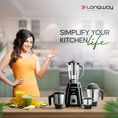 Longway Kratos 1000 Watt Juicer Mixer Grinder with 4 Jars for Grinding, Mixing, Juicing with Powerful Motor (Black, 4 Jars)