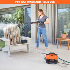 BLACK+DECKER BEPW1600 1300W 1600 PSI 110 Bar Pressure Washer for Car, Bike, Home & Garden Cleaning Use with Multiple Accessories Included, 1 Year Warranty, Orange & Black