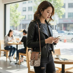 MOMISY Women’s Crossbody Sling Bag | PVC Leather Mini Shoulder Bag with Magnetic Buckle & Adjustable Strap(Light Brown)