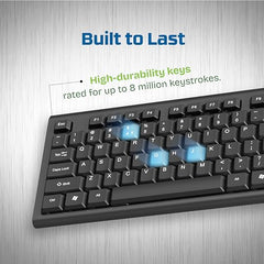 EARTHONIC Wired USB Keyboard for Laptop, PC & Desktop, Full Size USB Computer Keyboard with Numeric Keypad, Quiet Soft Keys, Multimedia Controls, Adjustable Stand, 1.4m Cable, Black