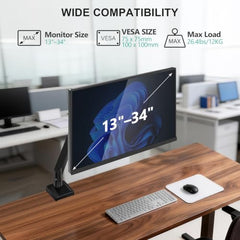 WALI Single Monitor Arm for 13-34 inch Screens (GSMP001N), Black