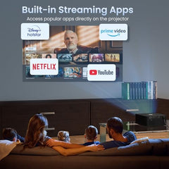 Portronics Beem 450 Smart LED Projector with 1080p Full HD Resolution, Built-in Streaming Apps (Netflix, Prime Video, Hotstar), 4000 Lumens, Screen Mirroring, 3 Watt Speaker, Bluetooth, Wi-Fi (White)
