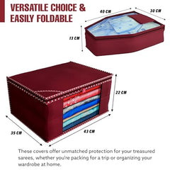 Kuber Industries Clothes Organizer For Wardrobe (Pack of 3 Each) 2-in-1 Combo Storage Organizer For Saree and Blouse - Dress Organizer For Wardrobe - Saree Covers With Zip (Maroon)