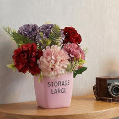 Dekorly Premium Artificial New Rose Flower with Pink Decorative Pot (Storage Large) – 22 cm Faux Flower Arrangement for Home Decor Living Room Bedroom Office Decor (1, Rose)