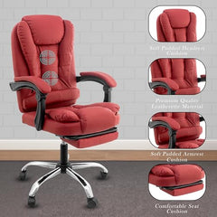 Casa Haus Italia Premium Leatherette Office Chair for Work | Boss Chair, Ergonomic Executive, Luxurious Cushioned Arms & Seat, 2 Point Back Massager, Heavy Duty Metal Base (Burgundy)