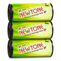 Newtone Garbage Bags | Medium 19 X 21 Inches | 90 Bags (30 Bags X 3 Rolls) | Dustbin/Trash bin | Pouch Packing | (Black)