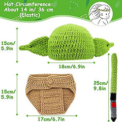 MOMISY Newborn Photography Prop 3Pcs Handmade Crochet Knitted Hat Diaper Cover Weapon Costume Photo Outfit for Baby Boy/Girl-Solider, Green & Cream