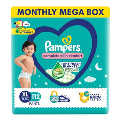 Pampers Complete Skin Comfort Pants, X-Large (XL), 168 Count, Anti-rash blanket, Lotion with Vitamin E & Aloe Vera, 12-17kg