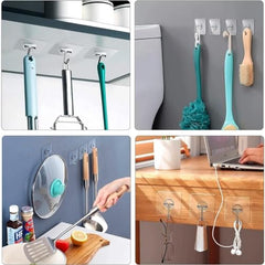 Hooks for Wall Without Drilling, 10 Pack Self Adhesive Hooks for Wall Heavy Duty Rotate Strong Nail Free for Hanging Photo Frame (Hanging Hook, Transparent)