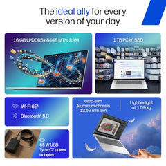 HP Smartchoice Omnibook 5 OLED (Previously Pavilion), Snapdragon X Processor 45 Tops (16GB LPDDR5x,1TB SSD) 2K,16''/40.6cm, Win11, Office24, Silver, 1.59kg, fb0001QU, Multi-Day Battery AI Laptop