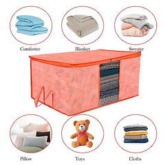 Kuber Industries Non-Woven Underbed Storage Bag|Clothes Storage Organizer|Blanket Cover With Clear Window|Zipper Closure&Handle Cloth Organizer|Plain White Border|Large|Pack Of 6|Royal Blue,32Cm,48Cm
