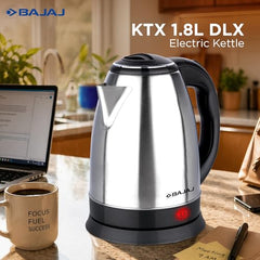 Bajaj KTX 1.8 Litre DLX Electric Kettle | 1350 Watts Kettle with Stainless Steel Body | Cordless Operation | Auto Shut-off Mechanism | 2-Yr Warranty 【Black】